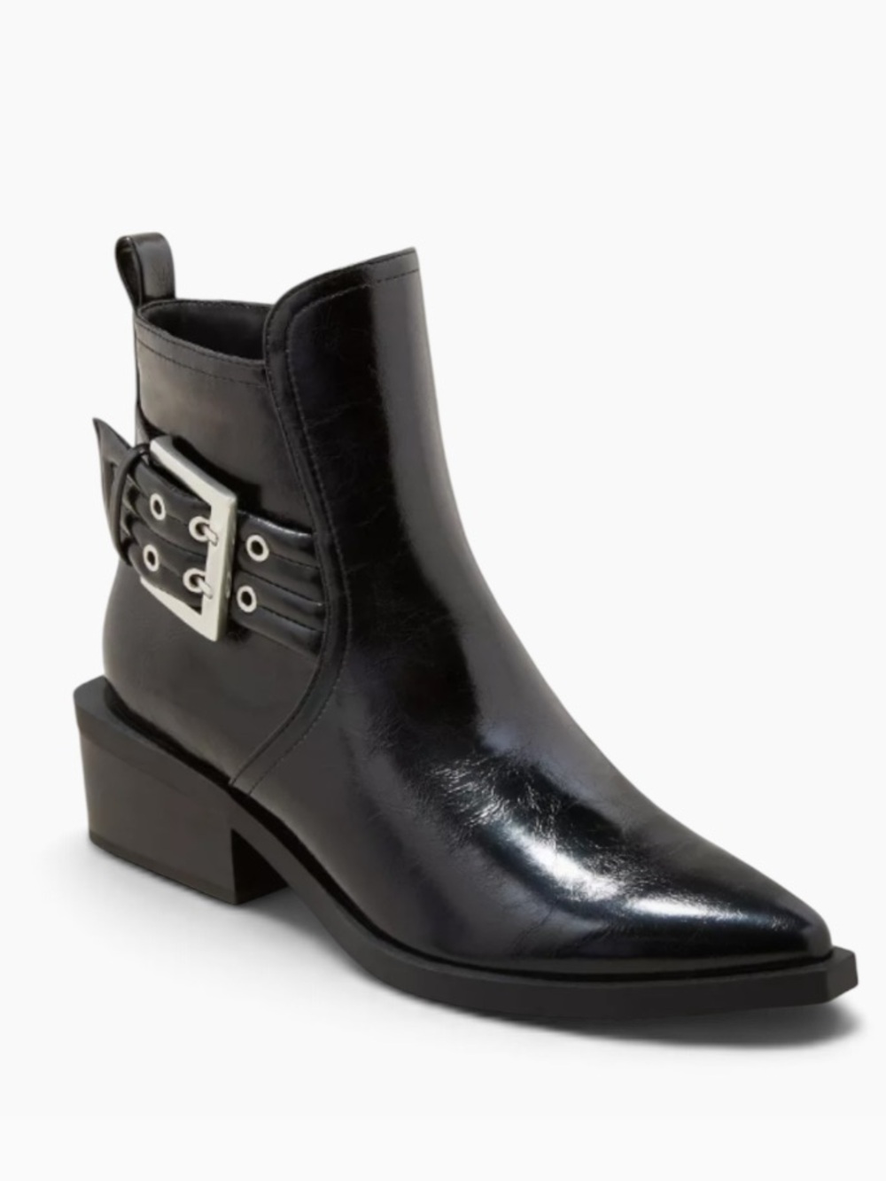 Wild Fable Giovanna buckle black faux patent leather western ankle boots